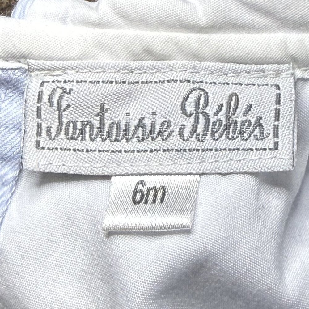 Fantaisie Bébés Blue Smocked Train Bubble Romper 6M Peter Pan Collar Vintage